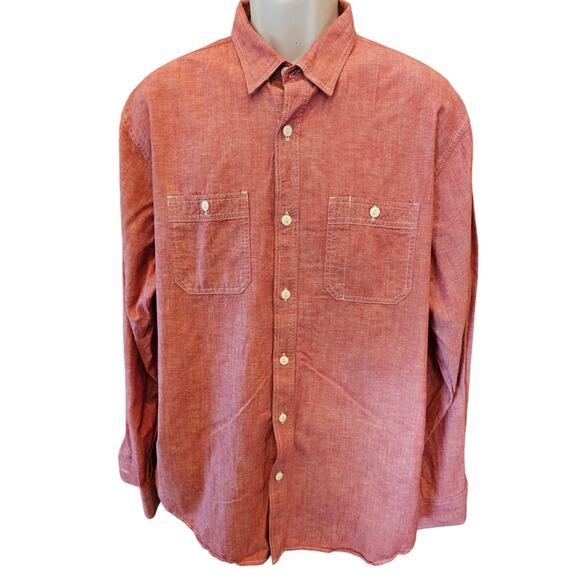NWOT coral red long sleeve preppy slim fit long sleeve button up linen blend XL - Picture 1 of 7